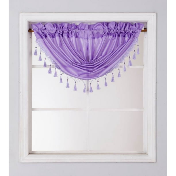 Jenin Home Solid Rod Pocket Waterfall Swag Valance with Beads Lilac