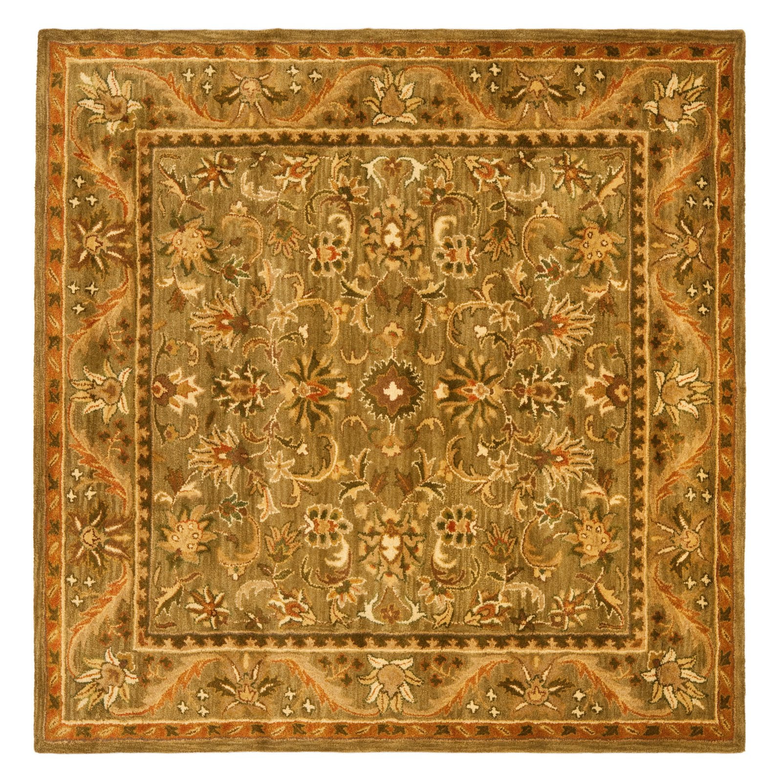 Carmella Floral Bordered Wool Area Rug, Olive/Gold, 3' x 5