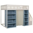 thumbnail image 5 of Euroco Wood Full Size Loft Bed with 2 Shelves and Storage Staircase, Curtain and Cabinetsfor Kids Teens, 5 of 11