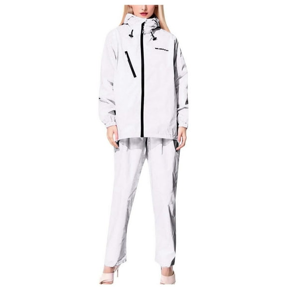 PMVFHDE Rainwear for Women Ladies Lightweight Hooded Rain Poncho Coat | Breathable Raincoat | Adjustable Drawstring With Pockets | Adult Jacket Windbreaker For Outdoor Use White,XL
