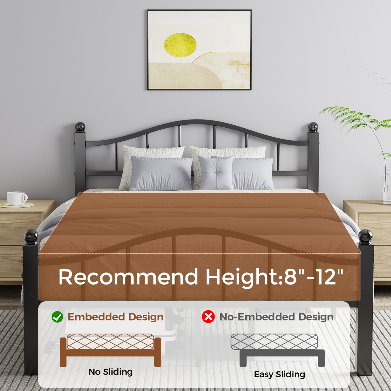 Metal Full Size Bed Frame, Noise-Free Design & Underbed Storage Heavy Duty Bed Frames with Headboard No Box Spring Needed/Tool-Free Assembly