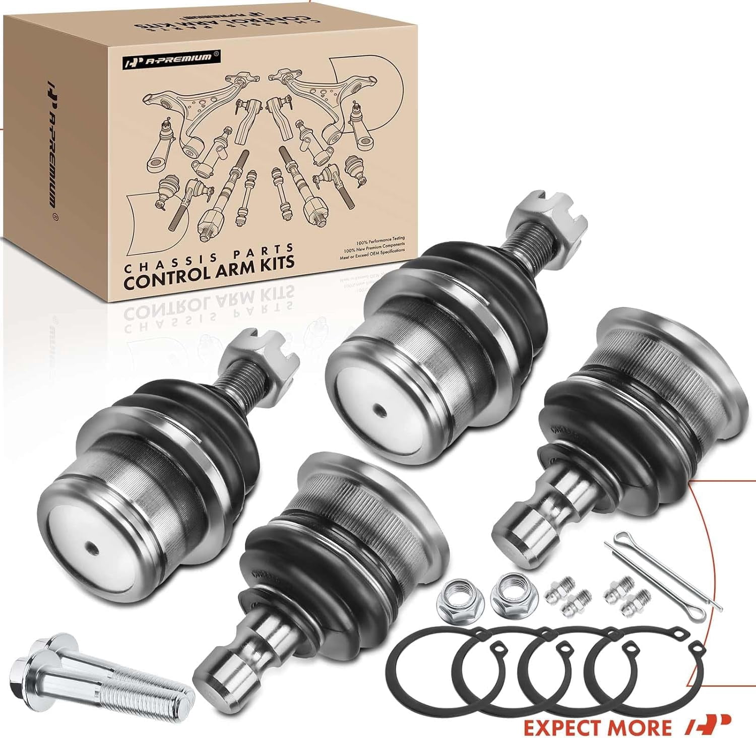 A-Premium 4Pcs Front Upper Lower Ball Joint Kit Compatible with Buick Rainier Chevrolet SSR Trailblazer GMC Envoy Isuzu Ascender Oldsmobile Bravada Fits select: 2004-2008 CHEVROLET TRAILBLAZER LS/LT