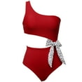 thumbnail image 6 of HAPIMO Women's Bikini Swimsuit Hawaiian Tropical Print Beachwear Oblique Shoulder Swimwear Sets Strappy Side Bow Bathing Suit Summer Seaside Clothes for Girls Savings Red M, 6 of 9