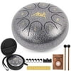 Steel Tongue Drum, AKLOT 6 inch 8 Notes Tank Drum C Key Percussion Steel Drum Kit w/Drum Mallets Note Stickers Finger Picks Mallet Bracket and Gig Bag