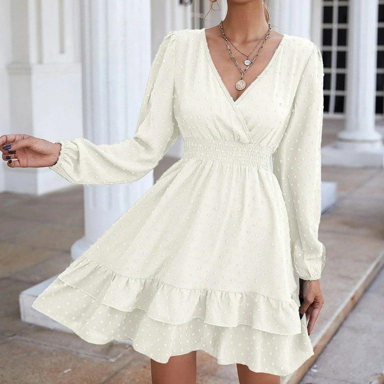 White summer dress long cheap sleeve