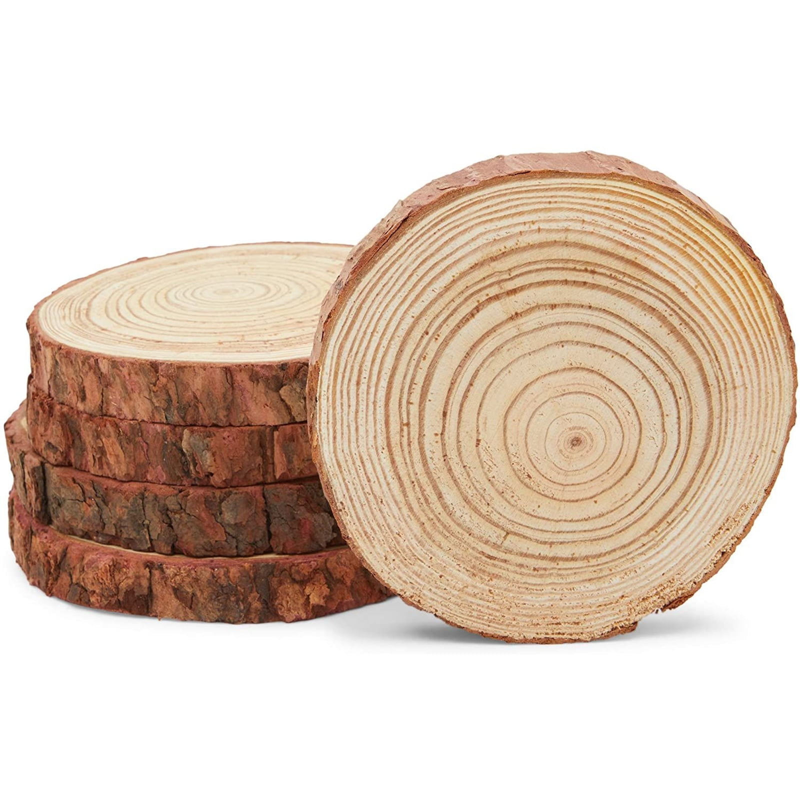 Round Pinewood Slabs Natural Wood Slices 6 to 7 inch Weathered Log Disc Rustic Tree Bark Slice Outdoor Country Barn Wedding Table Centerpiece, Pack of 6