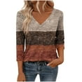 thumbnail image 2 of Uaswgudfs Women's V-Neck 3/4 Sleeve Top - Trendy Printed Casual Loose Fit T-Shirt, Women's V-Neck Tops Brown L, 2 of 6