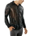 thumbnail image 3 of Cenuakty Men's Spring Autumn Sequins Shirt Long Sleeve Turn Down Collar Button Dot Shirts, 3 of 6