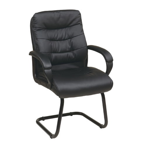 FauxLeather Guest Reception Waiting Room Chair with Padded Arms and Sled Base, Black Walmart