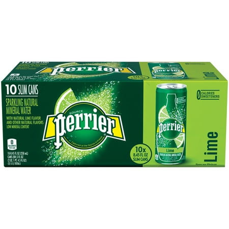 PERRIER Sparkling Natural Mineral Water, Lime 8.45-ounce Slim Cans (Pack of 10)