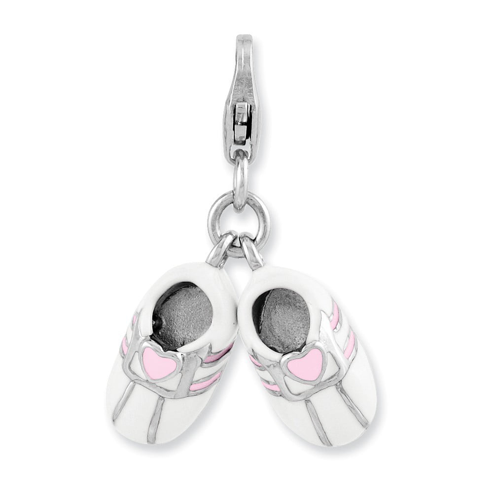 JewelsObsession Sterling Silver 24mm 3-D Tennis Shoes Charm w/Lobster Clasp