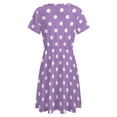 thumbnail image 5 of Light Purple And White Polka Dots Pattern Dress Summer Street Style Dresses Female Short Sleeve Printed Sundress, 5 of 7