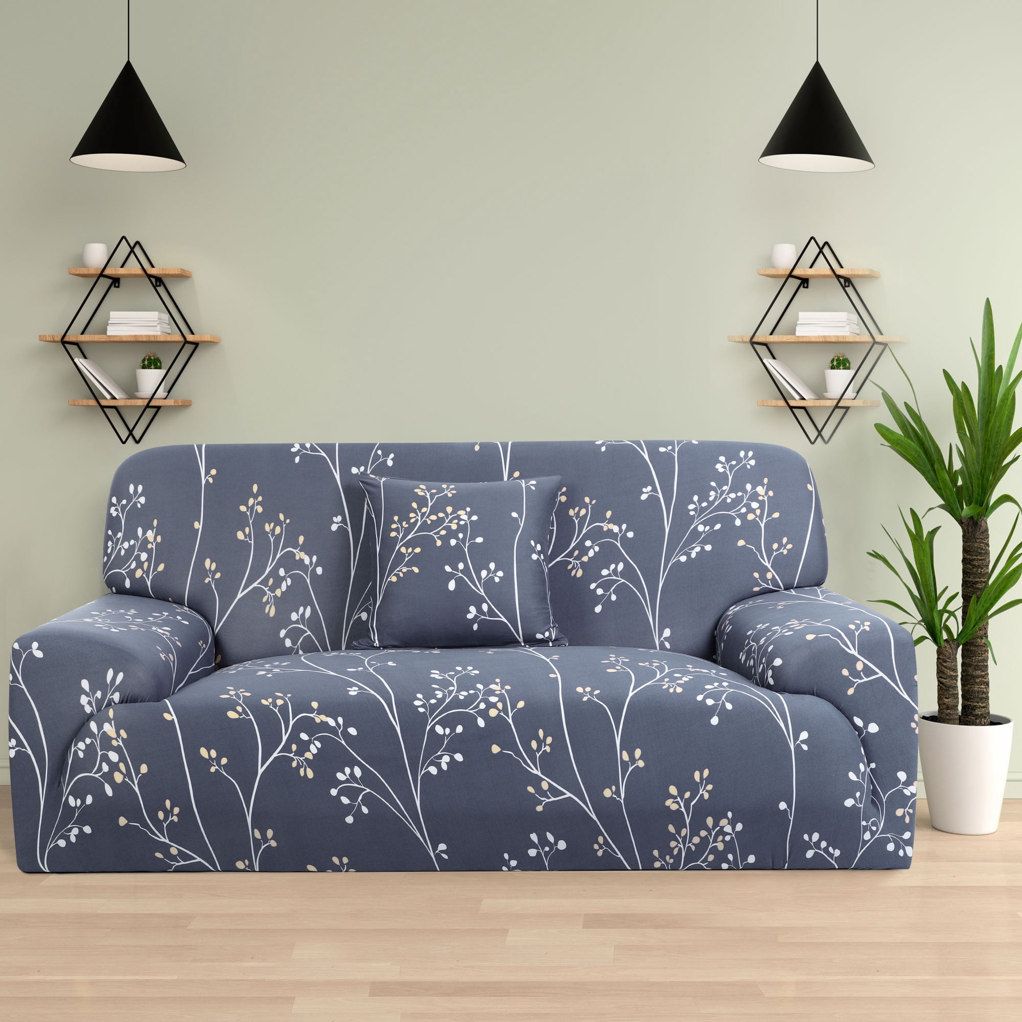 Unique Bargains 1-Piece Contemporary Floral Stretch Sofa couch slip cover, Blue