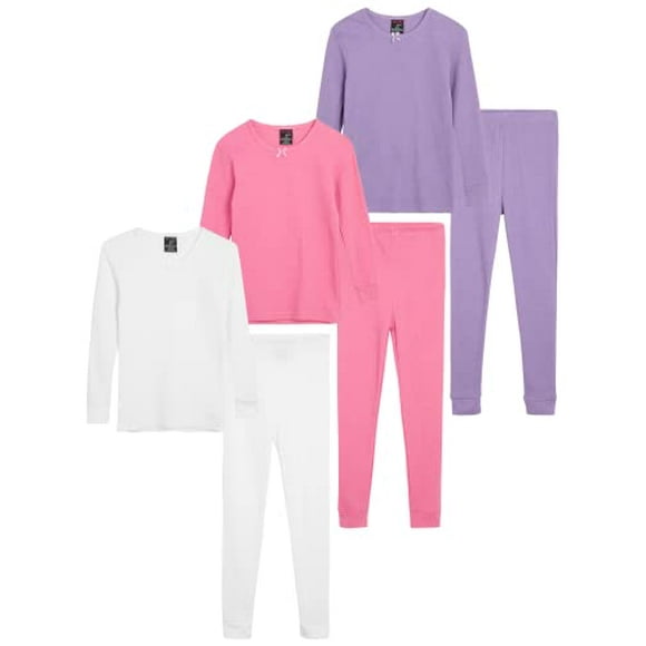 dELiAs Girls Thermal Underwear - 6 Piece Waffle Knit Top and Long Johns 2T-16 , Size 2 Toddler, Lavender White Medium Pink