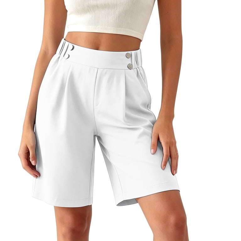 pleated dress shorts women Avec Les Filles Women's High-Rise Pleated Shorts - Cream