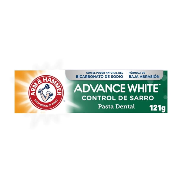 Arm & Hammer Pasta Dental Advance White 121 g. Control Sarro. Remueve Hasta 5x Más Placa Dental y Neutraliza los Ácidos de tu Boca. Sabor Menta