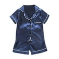 thumbnail image 2 of MEZZALL Toddler Kids Baby Boys Girl Solid Color Pajamas Sets Sleepwear Short Sleeve Lapel Shirt Shorts Clothes Set Relaxed Fit Nightwear, 2 of 5