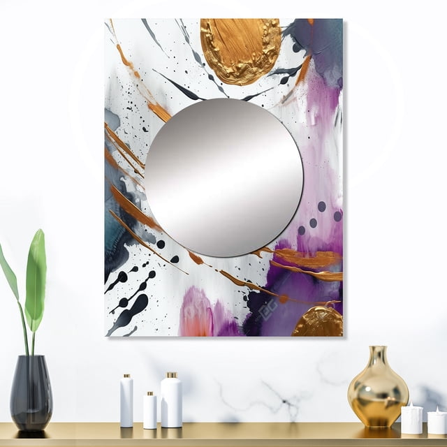 Designart "Fusion of Bold Circles and Marble V" Abstract Marble Mirror Wall Decor - Modern Gold Abstract Large Mirror For Wall Art Decor - 32" x 24" Inch