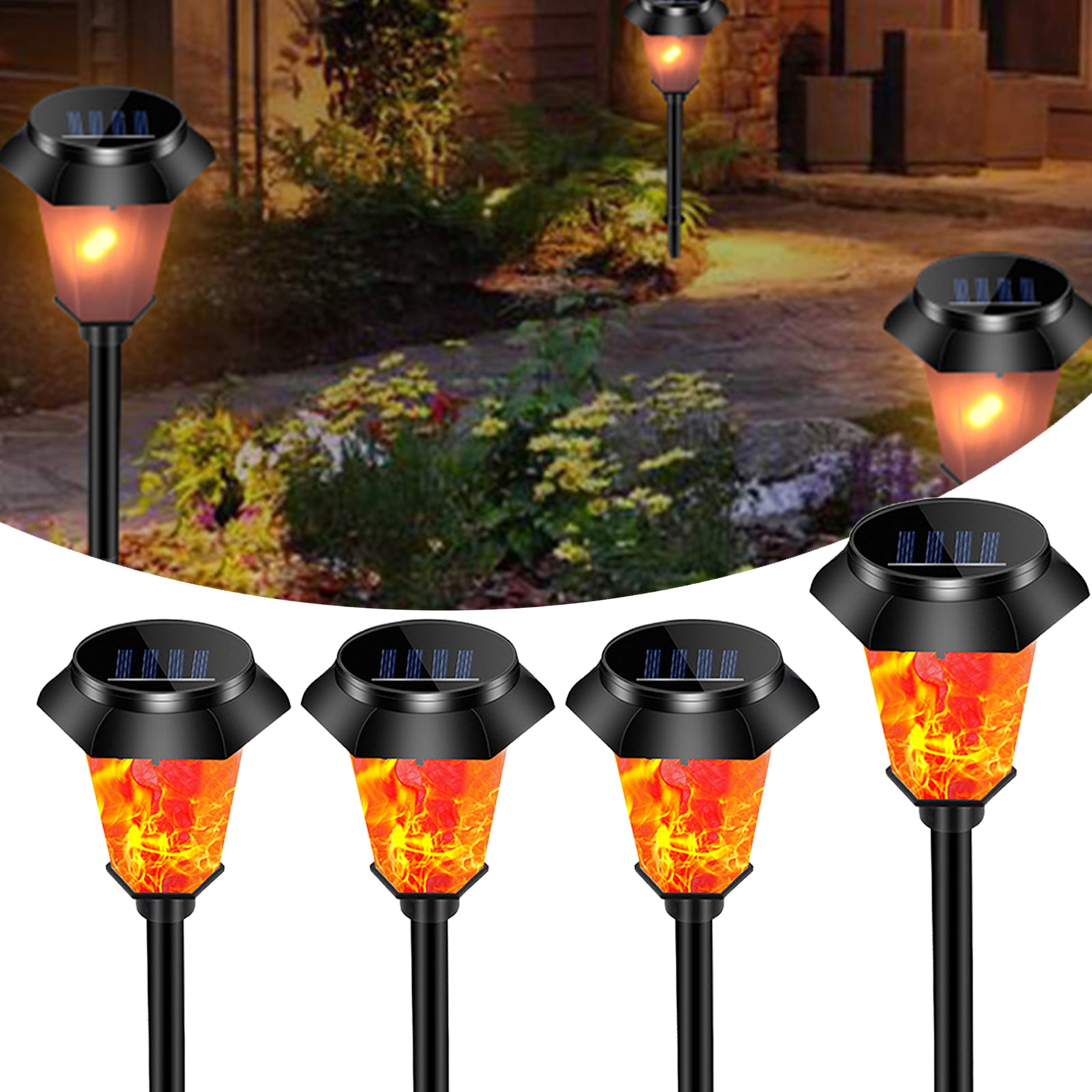 4 Pack Solar Flickering landscape Lamp LED Dancing Flame Torch Yard Garden Light 