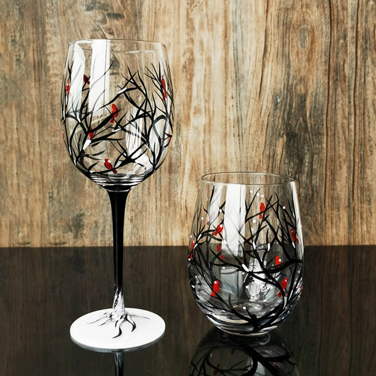 Giaone Wine Glasses Four Seasons Tree Painted Glasses Art Wine Glass Cup for Wine Lovers Large Glass Drinkware Glassware Gift