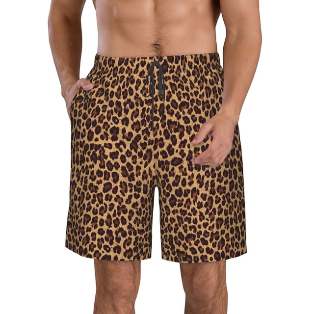 Balery Leopard Printed Traje de Baño Estilo Hawaiano para Hombre, Shorts de Secado Rápido con Bolsillos-Medium