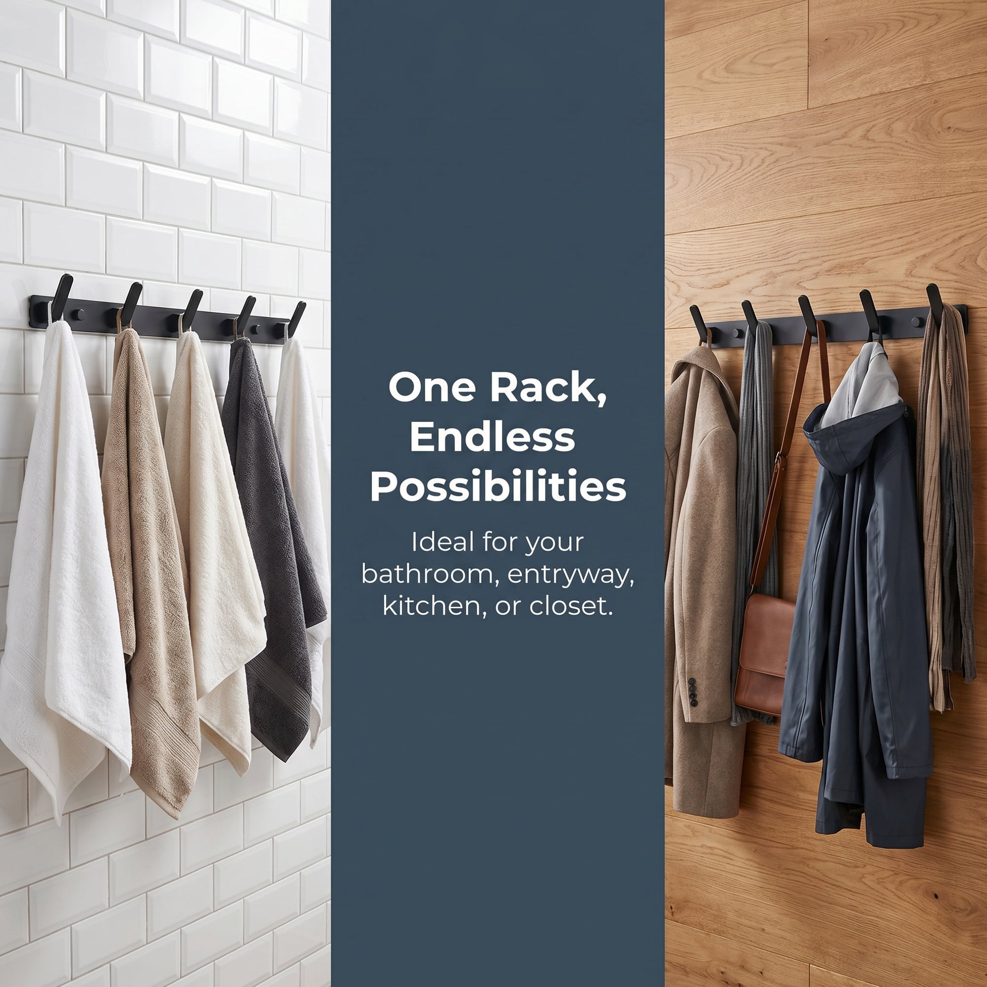 Unique Bargains Coat Rack Wall Mount for Entryway Bathroom Bedroom Black 5 Hooks