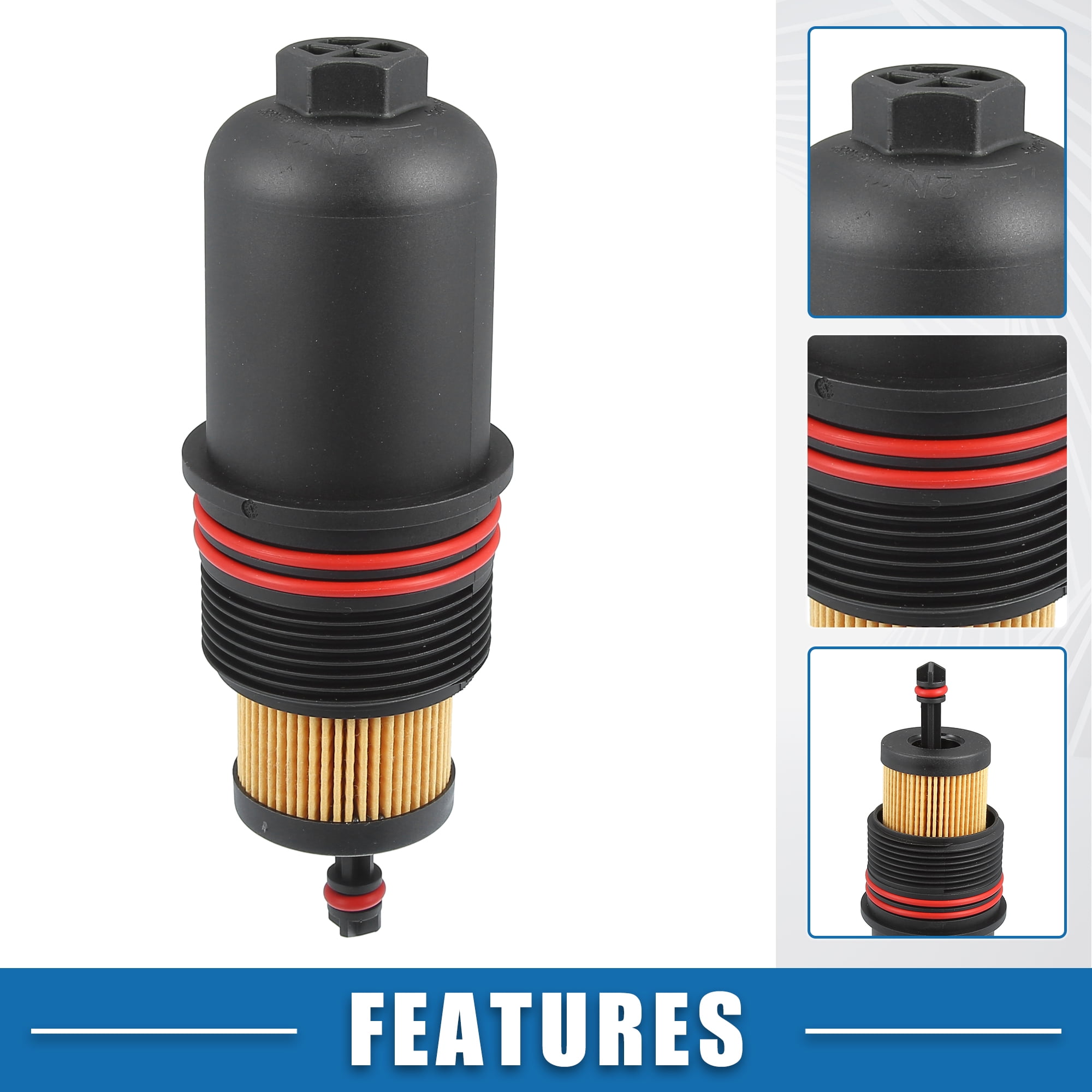 Unique Bargains Engine Oil Filter Housing Cover Cap FT4Z-6A832-C for Ford Edge 2.7L 2015-2021 Plastic Black