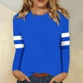thumbnail image 2 of miqiqism Trendy Striped Printed Tops for Women Casual Pullover Tunic Cotton Blouses Juniors Comfy Long Sleeves Crew Neck Sweatshirts Women's Raglan Clothes,Blue,Large, 2 of 5