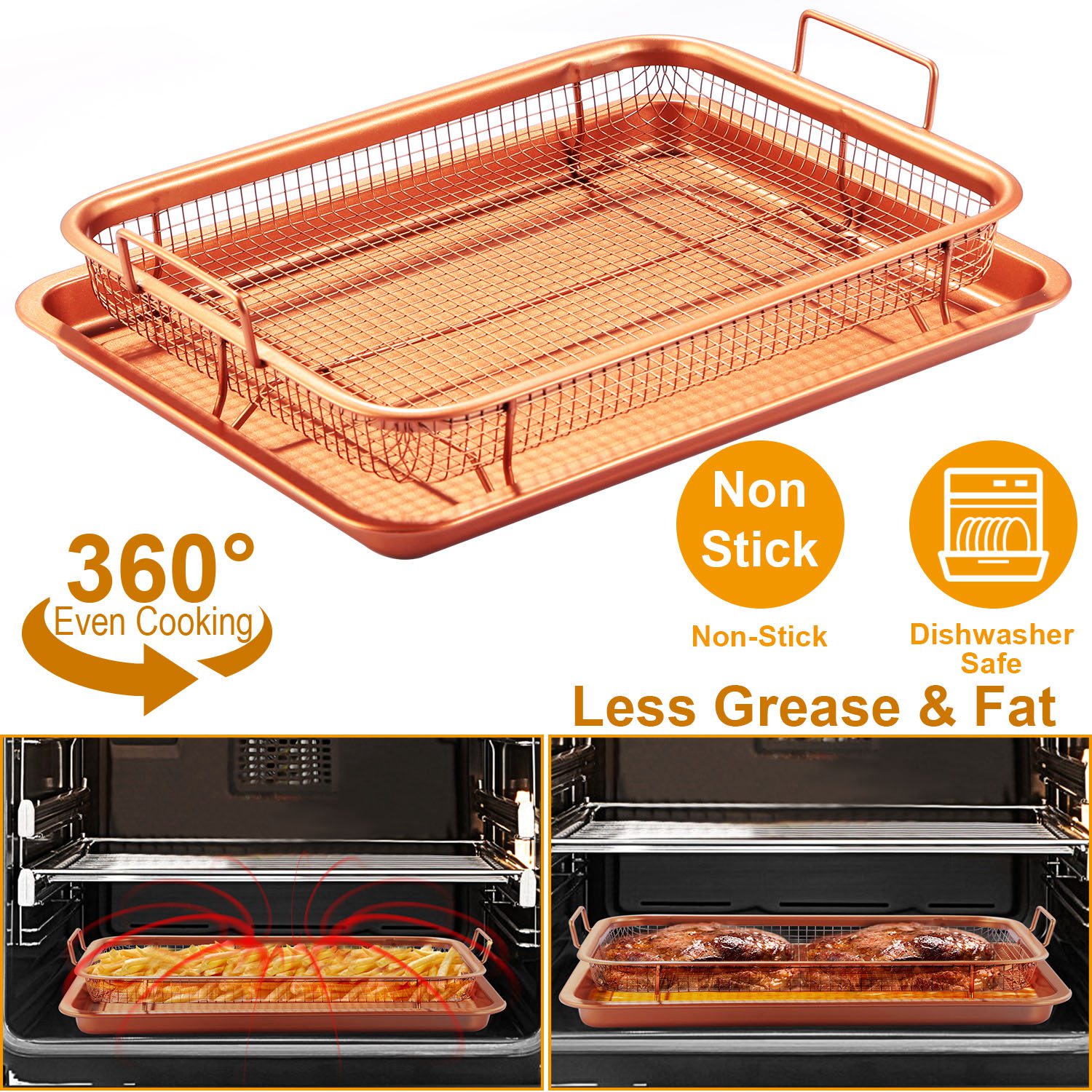 12.8in Oven Fryer Tray Basket TeqHome Oil-Free Cookie Sheet Tray Grill for Baking Cooking Premium Iron Material