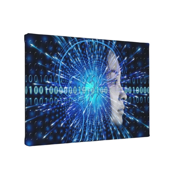 TEQUAN Binary Code Cyborg Robot Wall Art Canvas Prints, Modern Artwork Frameless Painting, 8" x 12"