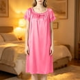 thumbnail image 6 of Blmnix Lightweight Nightgowns Sleep Shirts for Women Satin Nightgown Sleep Dresses Sleep Dress Knee Length Short Sleeve Red Crew Neck Mumu Nightgown for Women, 6 of 7