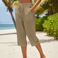 thumbnail image 2 of BLVB Womens Summer Cotton Linen Capris Dressy Casual Loose Beach Clothes Drawstring Waist Side Split Cropped Trousers with Pockets, 2 of 5