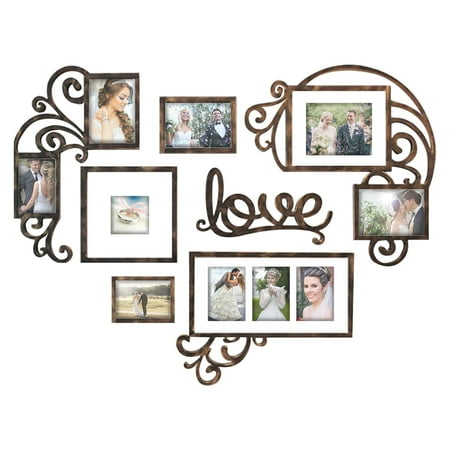 Heart Love Photo Frame & Plaque College - Valentine Wall Decoration Combination - PVC Picture Frame Selfie Gallery Collage Wall Hanging Mounting Design | Love Heart Shape | Brown Tone