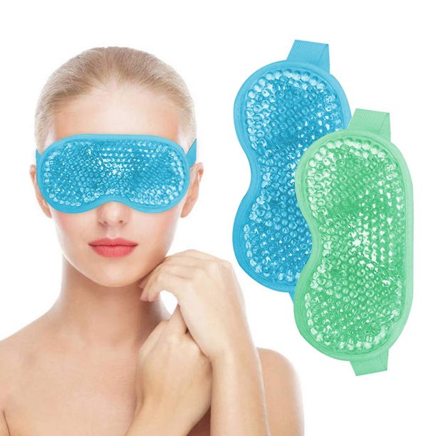 Máscara para ojos de gel de refrigeración, 2 unidades de almohadilla para ojos en gel reutilizable y compresa fresca para ojos hinchados y ojos secos, máscara de hielo para ojos fríos, paquete de gel Afortunado Sencillez