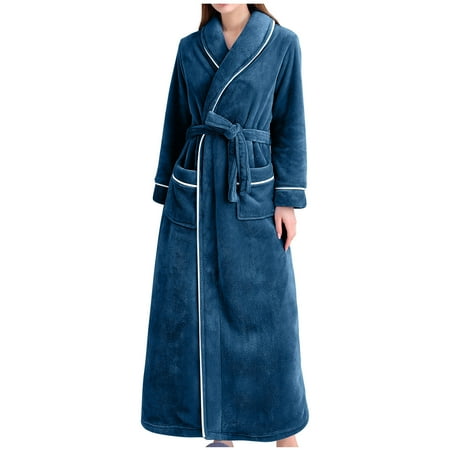 Mrat Women s Lingerie  Sleep & Solid Bandage Robe Womens Lingeries Cotton Robe Pajamas Lingerie Bathrobe Gown Pajamas Long Sleepwear Pocket Waistband+Belts Green M