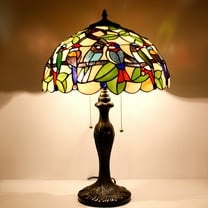 Tiffany Table Lamp Bedside Stained Glass Birds Shade Metal Base 24" Tall Large Vintage Desk Light Friend Lover Memory Lamps Sympathy Bedroom Living Room Coffee Bar Antique LED Bulb Better…