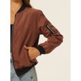 thumbnail image 5 of INSPIRE CHIC Women's Coat Casual Zip Up Bomber Jacket Windbreaker Outerwear with Pockets XS Brown, 5 of 6