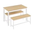 thumbnail image 4 of Xukmct Metal Frame Dining Desk with 2 Dining Benches, Rectangle Wood Tabletop Dining Table Benches Set for Living Room, Party Room, Brown + White, 4 of 8