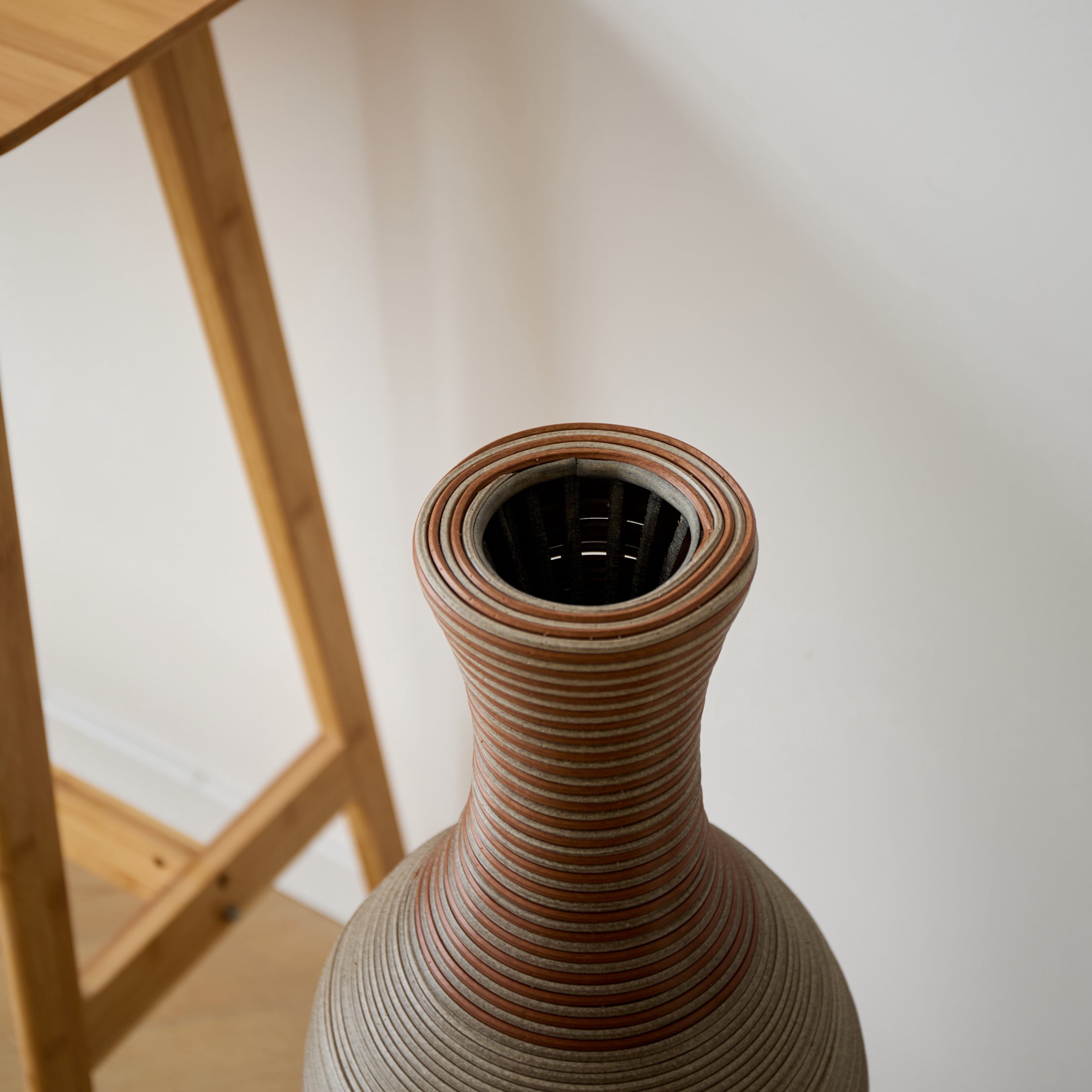 Noble House 39.4" Tall PVC Floor Vase, Hand-Woven Rattan-Like Textured Decorative Vase, Brown+Gray
