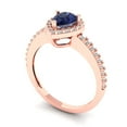 thumbnail image 2 of 0.755 ctw with Simulated Diamond Halo Accents Anniversary Ring for Women | Pear Cut Simulated Blue Sapphire | Hyperallergenic Solid 18K Rose Gold, 2 of 5