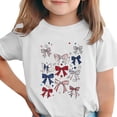 thumbnail image 2 of Freshbabe Kids Girls 4Th Of July Coquette Bows Print Short Sleeve Crew Neck T-Shirt, Red White Blue Bow Casual Summer Top For Independence Day，Size3-15, 2 of 6