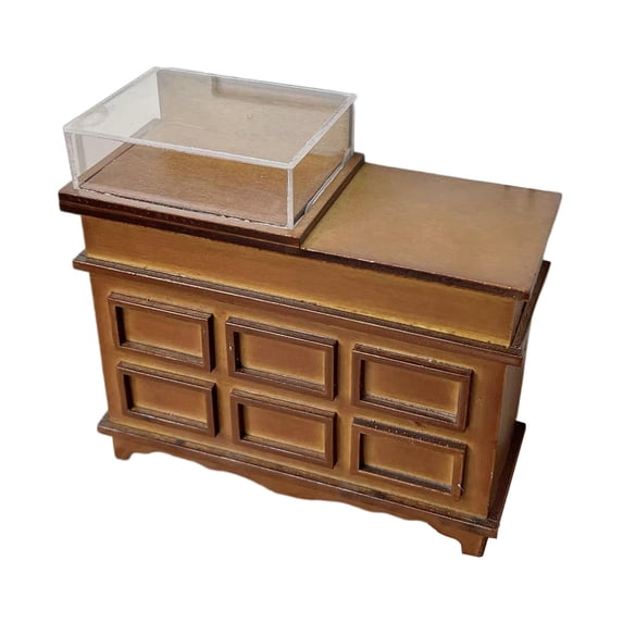 Mini Dollhouse Display Cabinet,Living Room Micro Landscape Accessories Toys,Home Furniture Bedroom 1:12 Scale Wooden Showcase Ornaments Brown