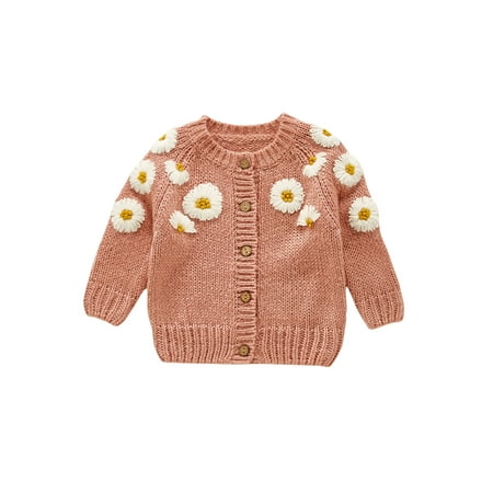 

ZIYIXIN Infant Baby Girl Knitted Cardigan Embroidery Long Sleeve Button Sweaters Tops Casual Jacket Fall Winter Clothes Pink 18-24 Months
