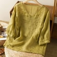 thumbnail image 5 of GigrtiJin 3/4 Sleeve Shirts for Women Floral Embroidery Retro Casual Tops Loose V Neck Summer Tees Blouses, 5 of 6