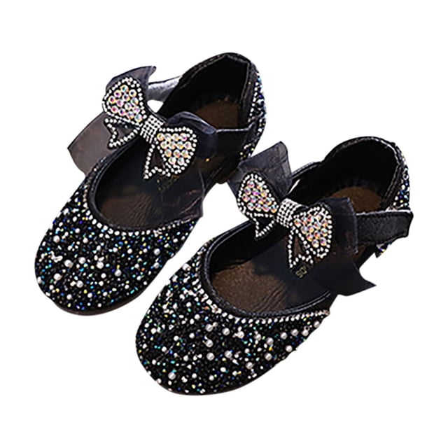 Mgmyaa Girls Crystal Rhinestone Dress Shoes Soft Sole Princess Shoes Sparkling Ballet Flats for Dance Performance Party Size 3-14