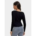 thumbnail image 6 of Women's Square Neck Long Sleeve Slim Fitted Casual Long Sleeve Shirts Basic Crop Top Trendy Clothes, 6 of 6