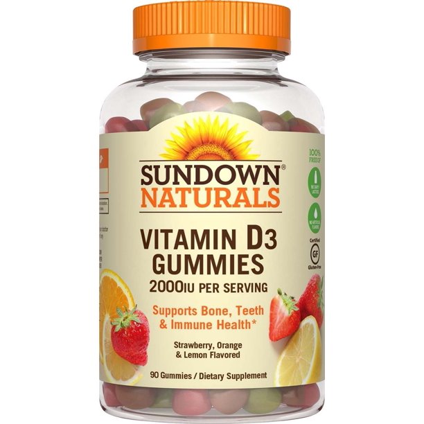 4 Pack Sundown Naturals Vitamin D3 2000 IU Gummies, Strawberry