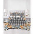 thumbnail image 2 of Quilts Queen Size Bedding Set, Thanksgiving Reversible Summer Quilt 3 Pieces, Fall Orange Blue Pumpkin Leaves Plaid Lightweight Bedspreads Coverlets with 2 Pillow Shams for All Seasons, 2 of 5