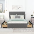 thumbnail image 2 of Royard Oaktree Full Size Upholstered Platform Bed with Four Drawers, Velvet Upholstery Bed Frame with Adjustable Headboard, Modern Storage Bed with Wooden Slats Support Mattress Foundation, Gray, 2 of 7