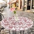 thumbnail image 6 of Round Fitted Tablecloth,Red Pastoral Flower Circle Table Cover Waterproof Table Cloth with Elastic Edge,Vintage Rustic Farmhouse Floral Outdoor Tablecloths for Kitchen Picnic 55-60in, 6 of 9